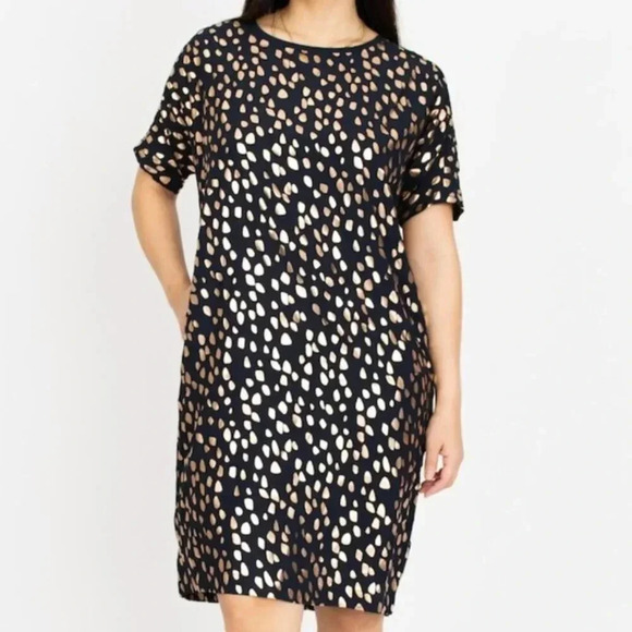 ELK Shift Dress Blue and Gold Foil Droplet Polka Dot Print Size US 6 - Picture 1 of 5